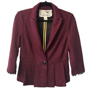 Anthropologie Tabitha Blazer Jacket Peplum Hem 3/4 Sleeve Career burgundy medium
